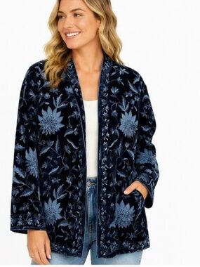 Soft Surroundings Embroidered Floral Velvet Jacket – Women's Large